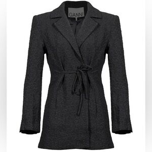 GANNI Textured Tie String Blazer